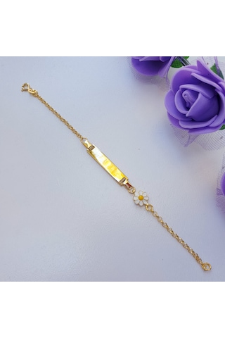 22 Ayar Altın Kaplama Papatyalı İsimli Çocuk Gümüş Bileklik Künye