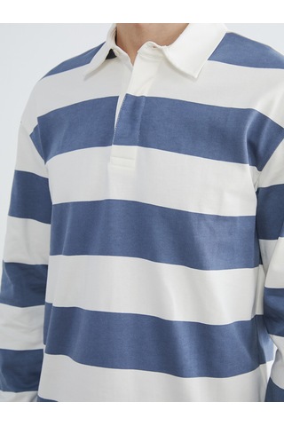 Lcw Vision Mavi Polo Yaka Çizgili Erkek Sweatshirt