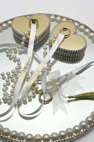 Söz Nişan Yüzük Kurdelesi - Dökülmeyen İnci-altın Yazı-beyaz