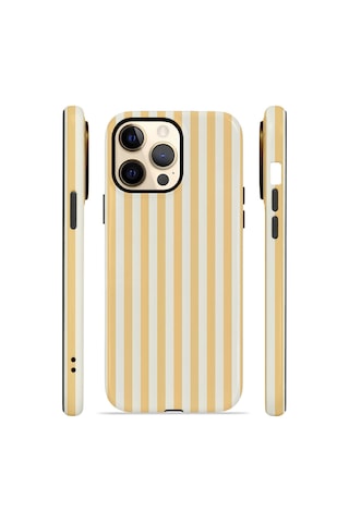 Apple iPhone Uyumlu 14 Pro Max Vorian Çift Katmanlı Magsafe Kılıf Vanilla Pinstripe