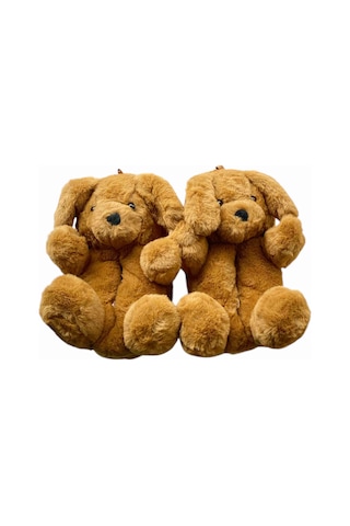 Polaris 607106 Hayvanlı Köpekli Kışlık Kadın Panduf Ev Içi Sessiz Taban Panduf CAMEL Camel