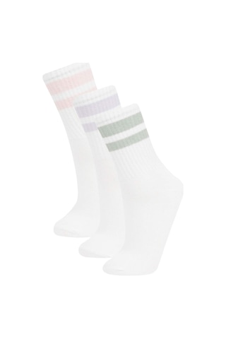 Defacto Kız Çocuk Rahat Lastikli 3'lü Pamuklu Uzun Çorap C2918A8NSWT1