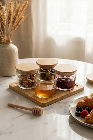 Brunch - 9 Parça Bambu Vakum Kapaklı Kahvaltılık Seti Bambu