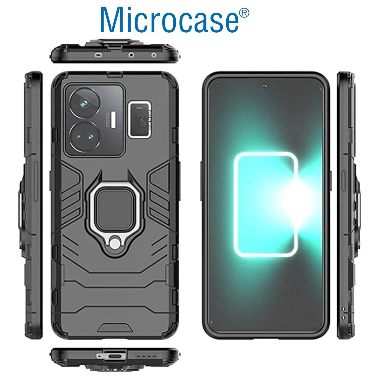 Microcase Realme Gt3 / Gt Neo 5 Batman Serisi Yüzük Standlı Armor Kılıf Siyah - Al3349