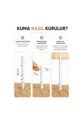 Beyaz Kum Kazığı Ve Şemsiye Taşıma Çantası Bej