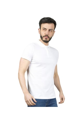 Cazador Erkek Polo Yaka Slim Fit Pike Düz Pamuklu Tişört Beyaz