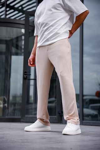 Erkek Bej Renk Burgu Desen Örme Kumaş Baggy Pantolon-1753 Bej