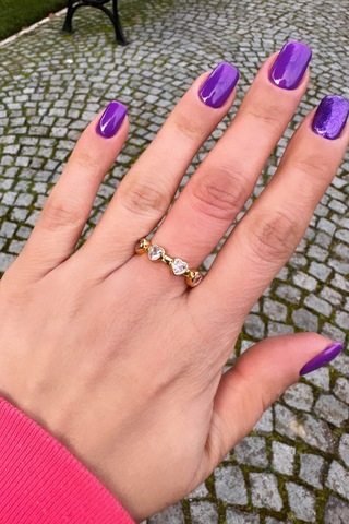 Zirkon Taşlı Kalp Yüzük - Gold Renk Gold