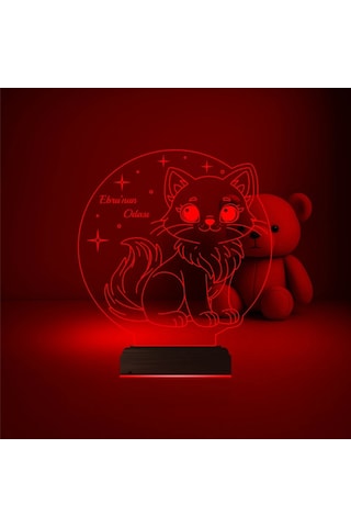 Luvivia Çocuk Odası Hediye Kedi Kedicik Tasarım Kişiye Özel 3d Lamba - Masa Gece Lambası Şeffaf