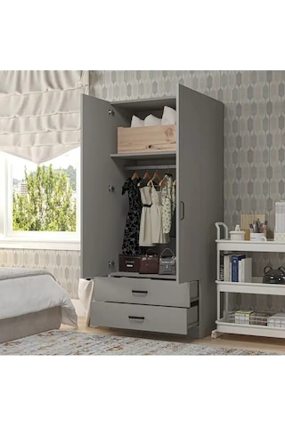 Yaman 80 Cm Luna 2 Kapaklı 2 Çekmeceli Elbise Dolabı - Gardırop Luna