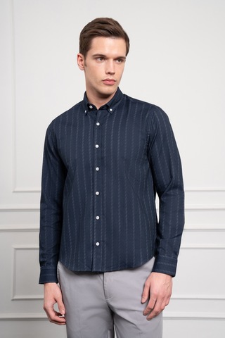 Erkek Lacivert Kışlık Dynamic Fit Düğmeli Yaka Gömlek 25ks004004200 Lacivert Lacivert