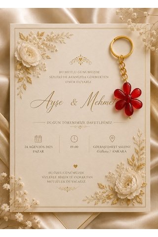 Elizimsanatfilografi Kırmızı Papatya Figürlü Düğün,nikah,kına,söz Davetiye Süsü Anahtarlık 50 Adet Fiyatıdır