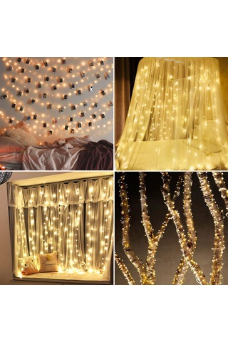 Honmex Usb Led Gümüş Tel Işık Zinciri, 10 Metre 100 Işık, Bağımsız Anahtar, Sıcak Beyaz Renk, Dekoratif Işık Beyaz