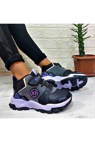 M.p One 3139 Gri-siyah-mor Fuspetli, Cırtlı İçi Polar Kız Çocuk Bot 001