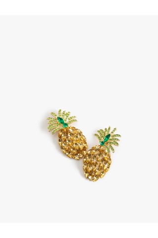 Koton Büyük Boy Taş Detaylı Çok Renkli Ananas Küpe Altın 5sak71009aa Altın Rengi