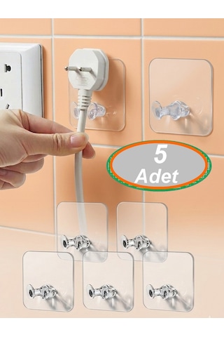 5 Adet Şeffaf Kendinden Yapışkanlı Kablo Fiş Askısı Priz Askısi Duzenleyici Traş Bıcağı Banyo Askısı