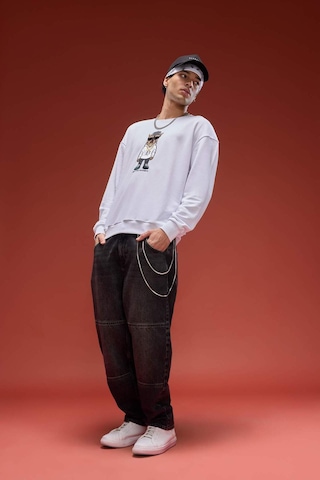 Defacto Boxy Fit Bisiklet Yaka Baskılı Sweatshirt E9331ax25auwt34 Beyaz