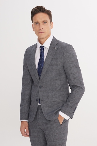 AC&Co / Altınyıldız Classics Erkek Grı Mavı Ekstra Slim Fit Dar Kesim Mono Yaka Kareli Kapak Cepli Takım Elbise Grı Mavı