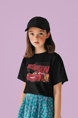 Sevbano Lightning Mcqueen Baskılı Unisex Arabalar Şimşek Çizgi Film Çocuk Siyah