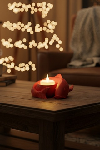 Oxyteez Balık Figürlü Led Mumluk Kırmızı Renk Reçine Tasarım Ev Ve Ofis Dekorasyonu