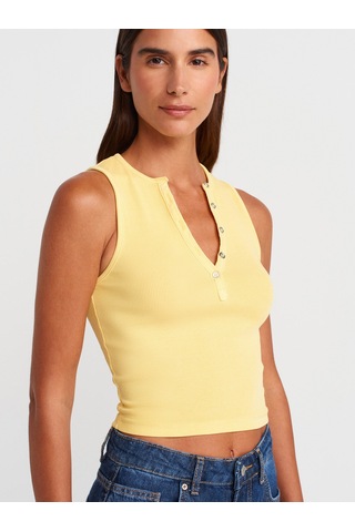 Dilvin 21005 Yıkama Efetkli Crop Top-sarı Sarı