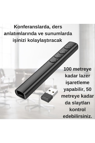 Coofbe 100 M Mesafeli USB Girişli Pilli Kırmızı Lazerli Projeksiyon Sunum Kumandası