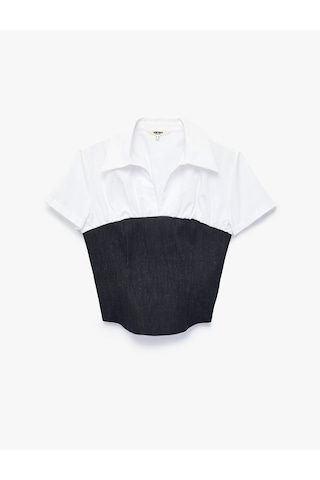 Koton İki Farklı Kumaş Kullanımlı Slim Fit Kısa Kollu Korse Detaylı Gömlek Beyaz 7wak60145uw