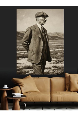 Ayakta Duran Atatürk Fotoğrafı Dekoratif Kanvas - Mdf Ahşap Tablo