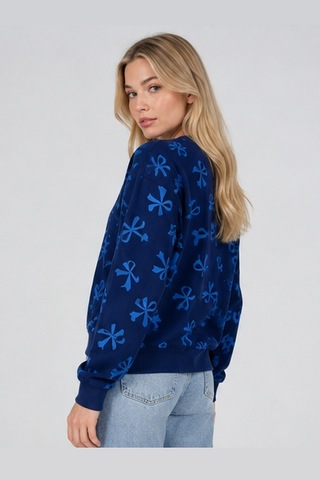 Fiolin 3 İplik Şardonlu Kurdele Desenli Sweatshirt Lacivert