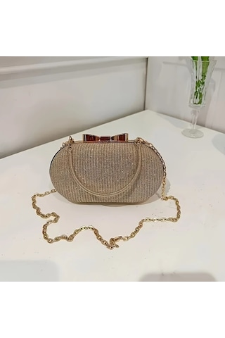 Willowhaven Siyah Parlak Klaket Çanta Kadın Gece Çantası Dayanıklı Altın Zincirli Siyah