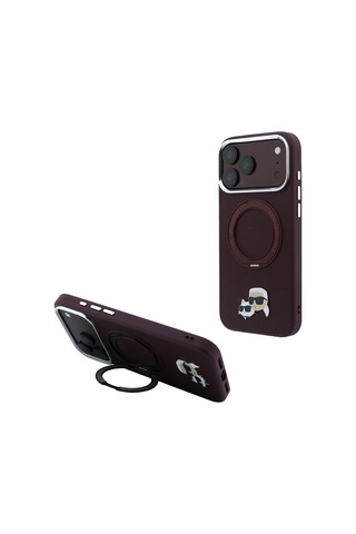 Apple iPhone Uyumlu 18 Pro Max Kılıf Karl Lagerfeld Lisanslı M-safeli K&c Metal Logolu Pu 360 Standlı Kapak Bordo