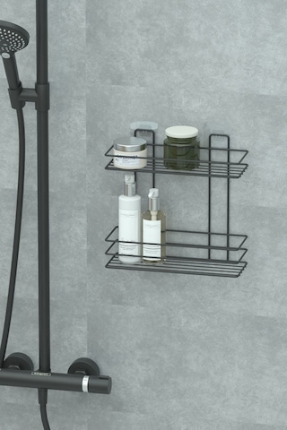 Yapışkanlı 2 Katlı Banyo Rafı Duş Şampuanlık Duvar Düzenleyici Organizer Siyah
