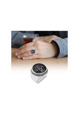 Oval Tasarım Soyağacı Temalı 925 Ayar Gümüş Erkek Yüzük (457814692)