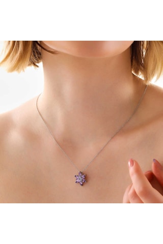 Artsmagazinmücevher Gümüş Lila Lotus Çiçeği Kadın Kolye