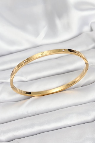 316l Çelik Gold Renk Zirkon Taşlı 65 Mm İnce Kadın Kelepçe Bileklik Çok Renkli