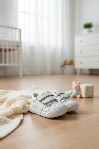 Tekiner İçi Dışı Hakiki Deri %100 Natural Tam Ortopedik İlk Adım Ayakkabısı Beyaz