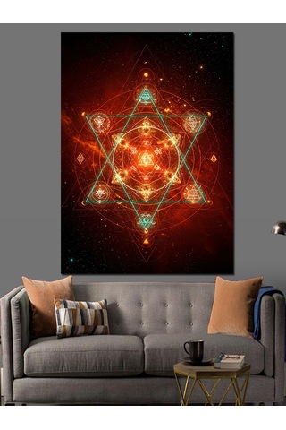 Kırmızı Geometrik Mandala Desen Dekoratif Kanvas - Mdf Ahşap Tablo