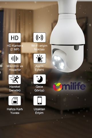 Ampul Kamera Wifi 360 Derece Kablosuz Güvenlik Kamerası Ev Ofis Ampul Tip Kamera 1 Ad