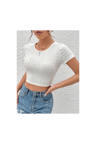Meren Like Your Syle Beyaz Belden Bağlamalı Kısa Kollu Crop Bluz Beyaz