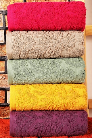 Mira Home 6 Lı El Yüz Jakarlı Havlu Seti Doku Desen Çok Renkli