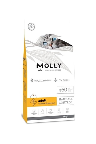 Molly Düşük Tahıllı Hypoallergenic Tavuklu Ve Hamsili Yetişkin Kedi Maması 15 Kg Molly Düşük Tahıllı Hypoallergenic Tavuklu Ve Hamsili Yetişkin Kedi Maması 15 Kg