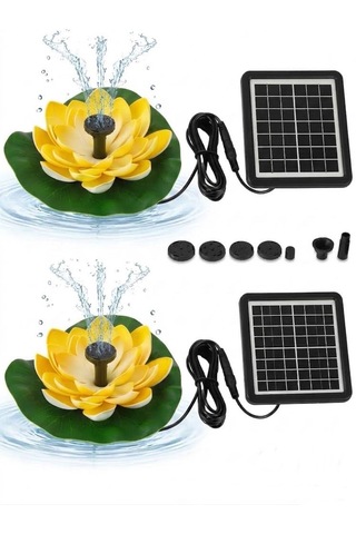Güneş Enerjili Sarı Lotus Çiçekli Solar Fıskiye - Dekoratif Bahçe Süs Havuzu - Havuz Süsü