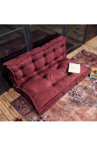Fransız Dikim Kadife Döşemelik Kumaş El İşçiliği Alt Üst Oturma Minderi 125x70cm Bordo