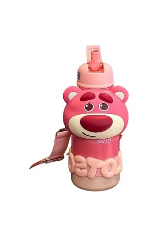 Maoyaya Çilek Ayısı 316 Paslanmaz Çelik Termos - Pembe Renk, Sıcak Soğuk Saklama Pembe