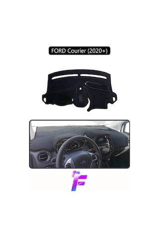 Ford Courier 2020+ Ekranlı Torpido Örtüsü Güneşten Korur Kolay Montaj Tam Uyum E96 Siyah