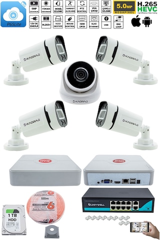 Ip Güvenlik Kamera Seti - 1 İç Mekan , 4 Dış Mekan Kdj-1ın4out-v2
