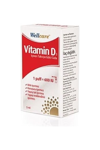2 Adet Wellcare Vitamin D3 600 Iu 5 Ml Sprey