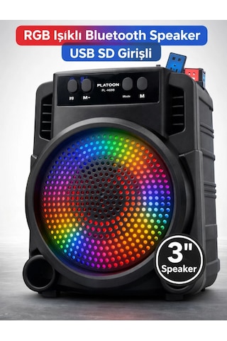 Platoon Pl-4689 Rgb Işıklı Bluetooth Speaker Usb Sd Girişli