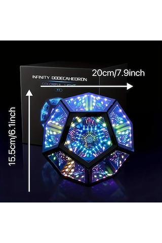 Techbloom Cool Infinity Dodecahedron Renkli Işık 7 Renk Ve 365 Işık Modu Ayarlanabilir Yatak Odası Gece Lambası Oyun Odası Dekoru Oyuncular İçin Hediye Ahşap