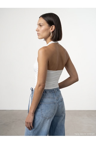 Dilvin 21268 Halter Top-beyaz